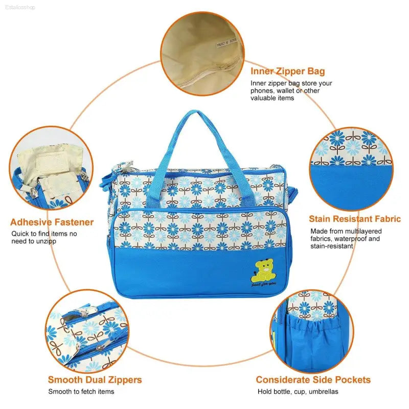 5 Piece Baby Diaper Bag Set with Insulated Pockets - Estalios