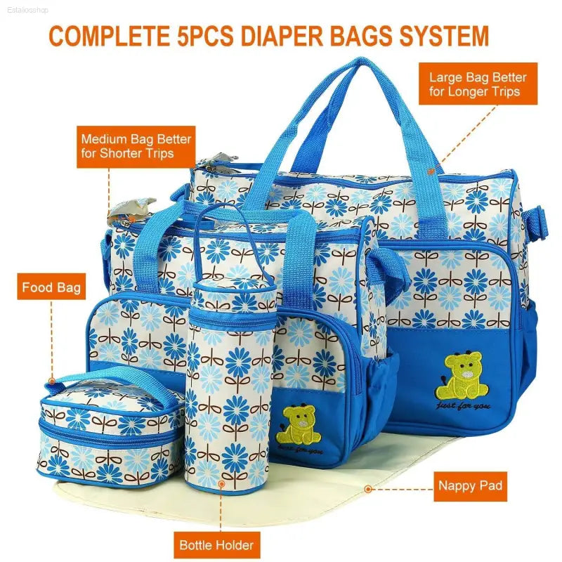 5 Piece Baby Diaper Bag Set with Insulated Pockets - Estalios