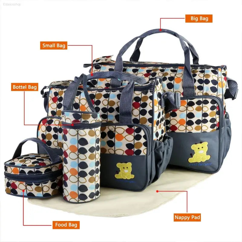 5 Piece Baby Diaper Bag Set with Insulated Pockets - Estalios