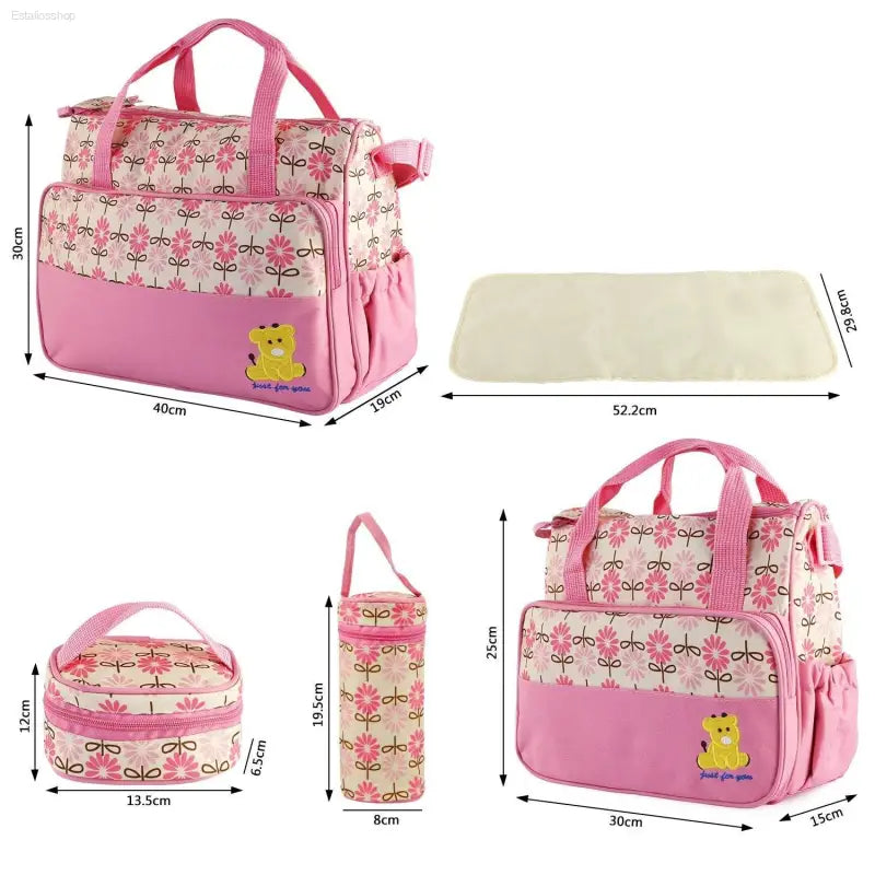5 Piece Baby Diaper Bag Set with Insulated Pockets - Estalios
