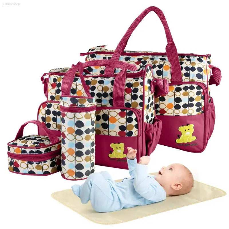 5 Piece Baby Diaper Bag Set with Insulated Pockets - Estalios