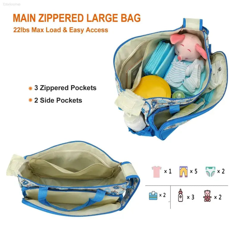 5 Piece Baby Diaper Bag Set with Insulated Pockets - Estalios