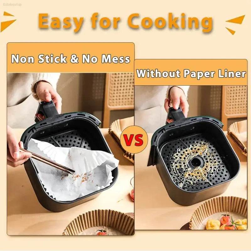 Air fryer with and without paper liner.