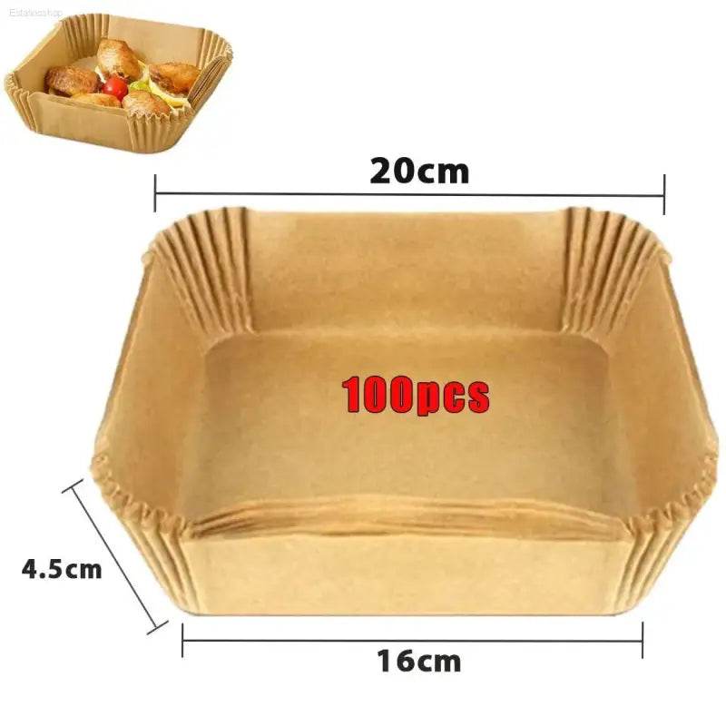 Square brown paper baking tray.