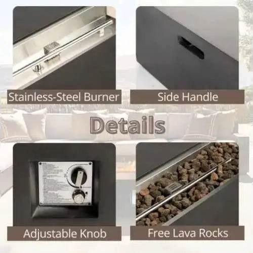 50000 BTU Large Rectangular Stone Gas Fire Pit With Lava Canopy - Estalios