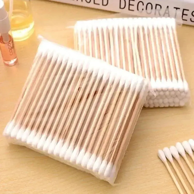 500pcs Double Head Wood Cotton swabs perfect for nose cleaning and personal care