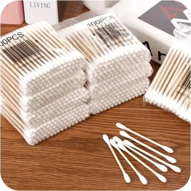 Packaged 500pcs Double Head Wood Cotton Swabs perfect for nose cleaning and care