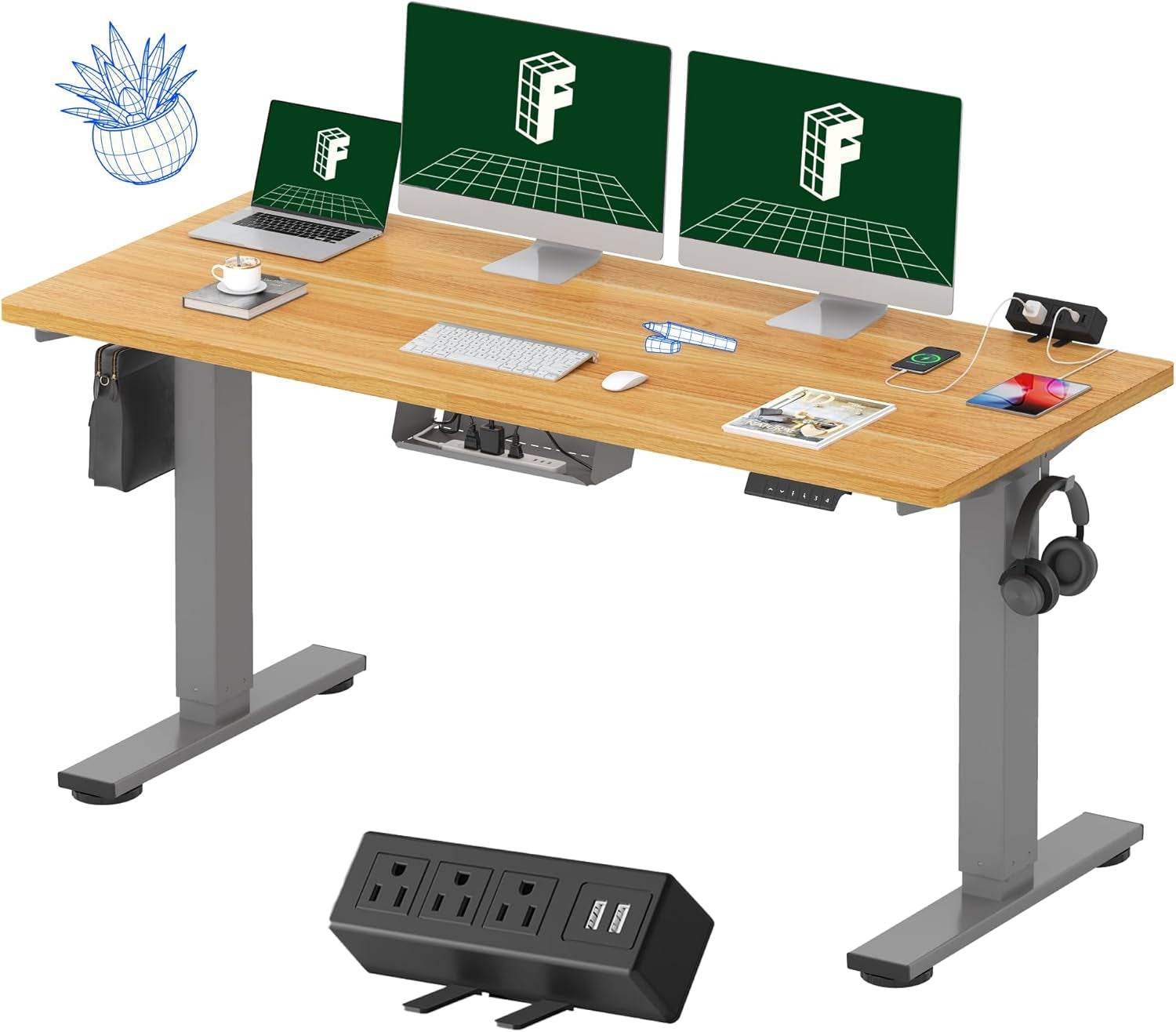 EN2 Height Adjustable Electric Standing Desk with Power Strip - Estalios