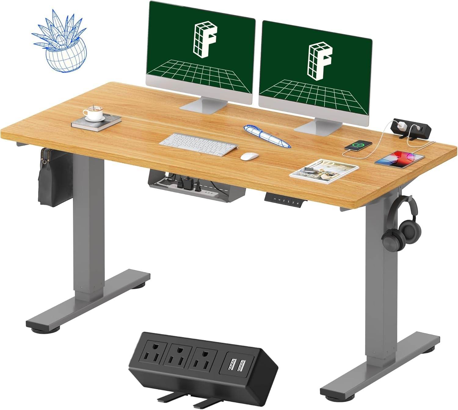 EN2 Height Adjustable Electric Standing Desk with Power Strip - Estalios