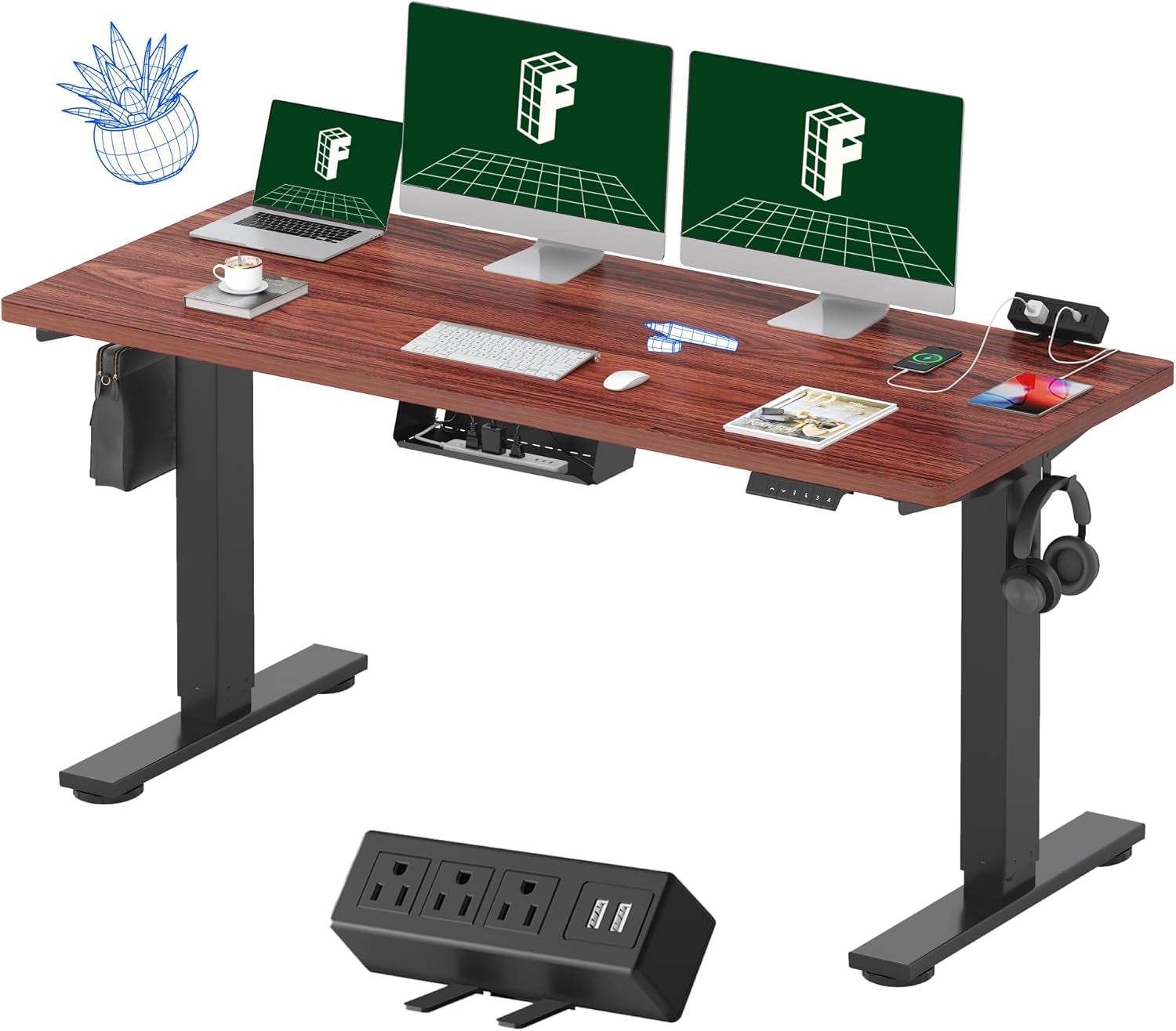 EN2 Height Adjustable Electric Standing Desk with Power Strip - Estalios