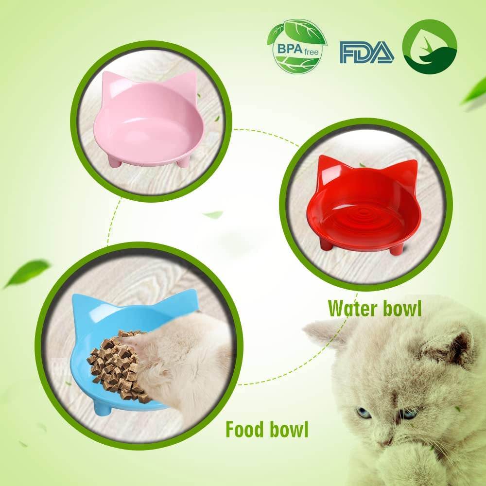 Non Slip Set of Cat and Dog Bowls to Relieve Whisker Fatigue - Estalios