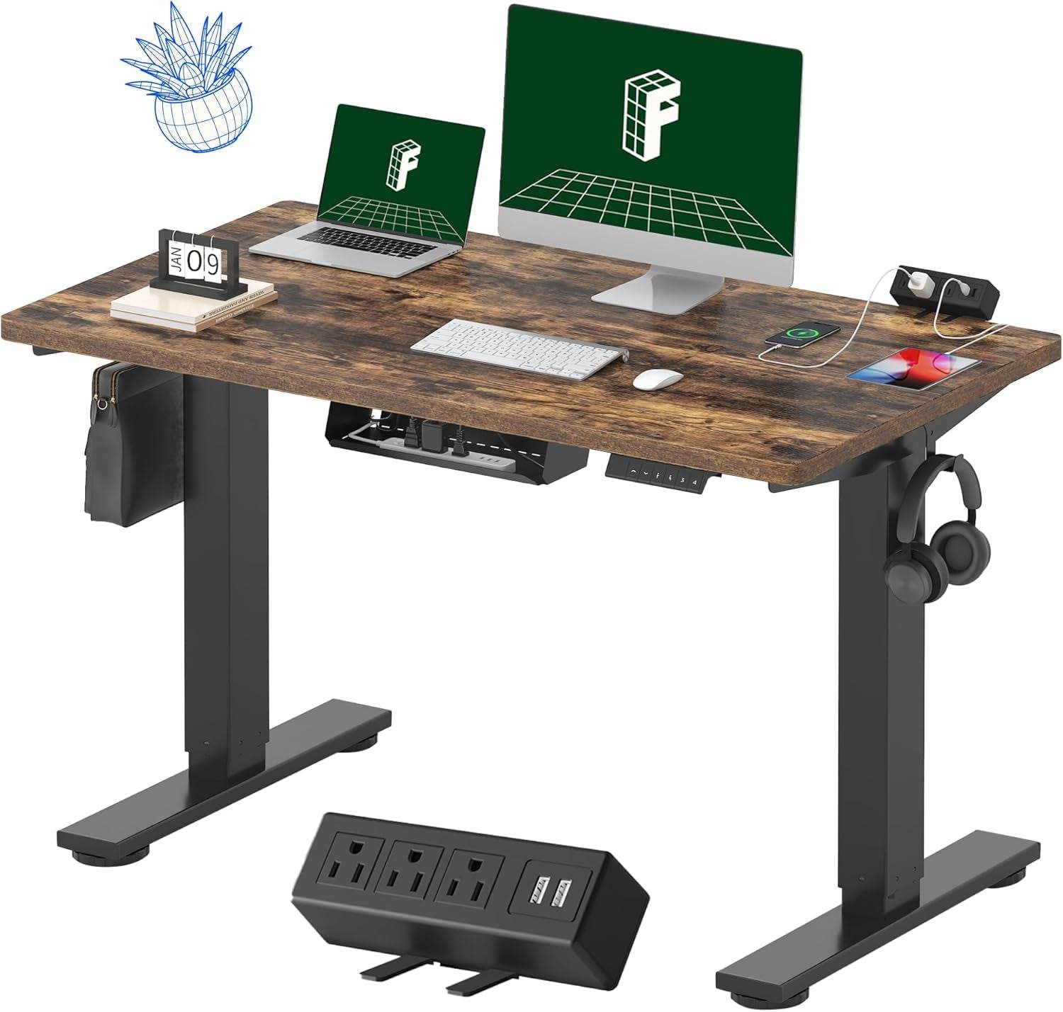 EN2 Height Adjustable Electric Standing Desk with Power Strip - Estalios
