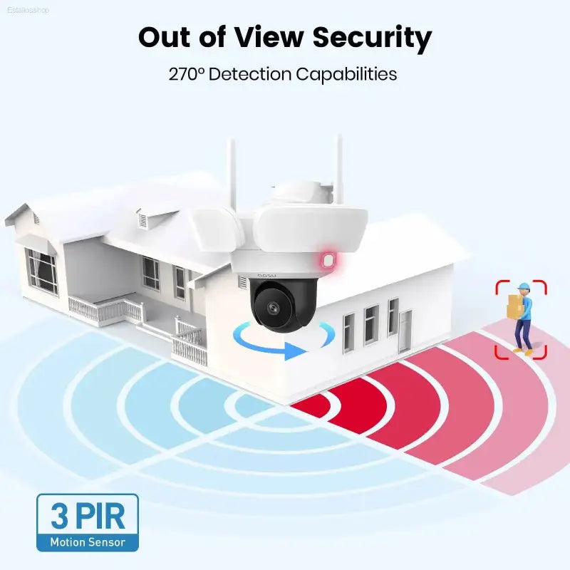 5MP UHD WiFi Floodlight Camera Outdoor 360° View Color Night Vision Wireless Security Camera PIR Detection 2-way Audio - Estalios