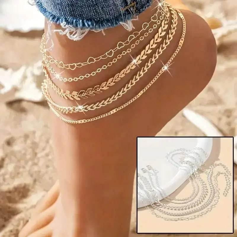 5Pcs Bohemian Airplane Chain Ankle Chain Jewelry for Summer - Estalios