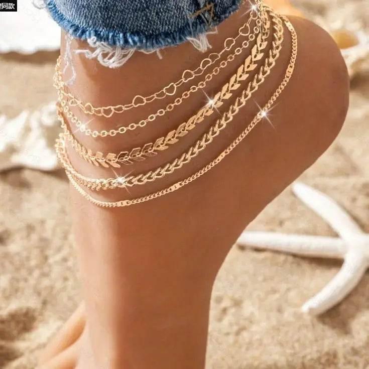 5Pcs Bohemian Airplane Chain Ankle Chain Jewelry for Summer - Estalios