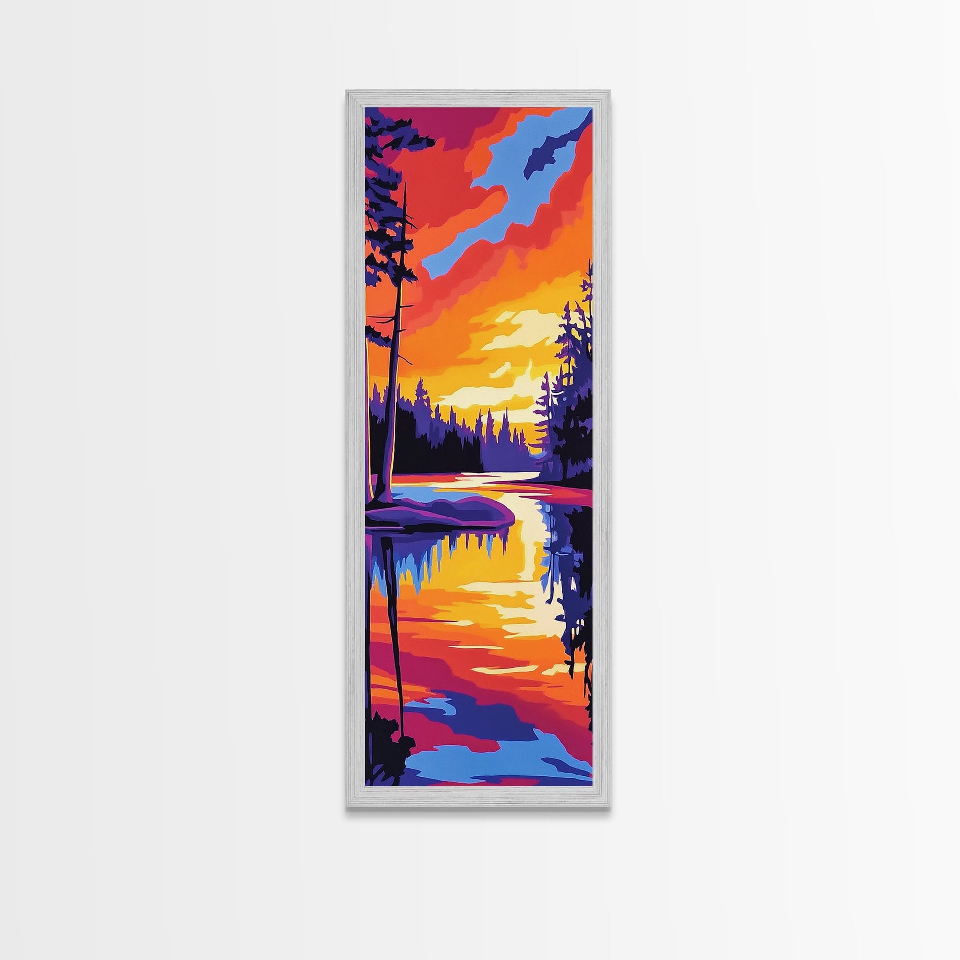 Twilight River, Colorful Reflection, Bold Landscape, Framed Canvas Print, Nature Lover Gift, Vibrant Home Art, Large Wall Art, Boho