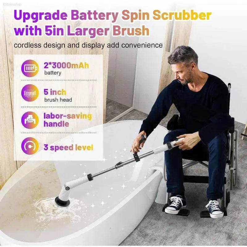 6000mAh Battery Spin Scrubber with 5inch Large Brush - Estalios