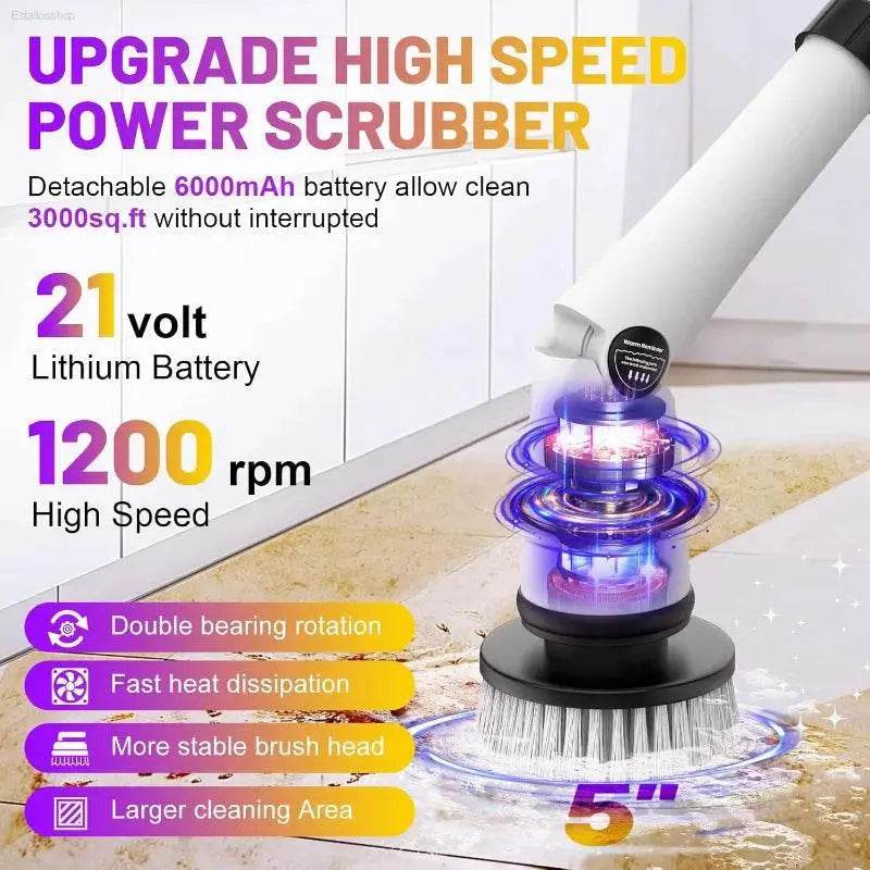 6000mAh Battery Spin Scrubber with 5inch Large Brush - Estalios
