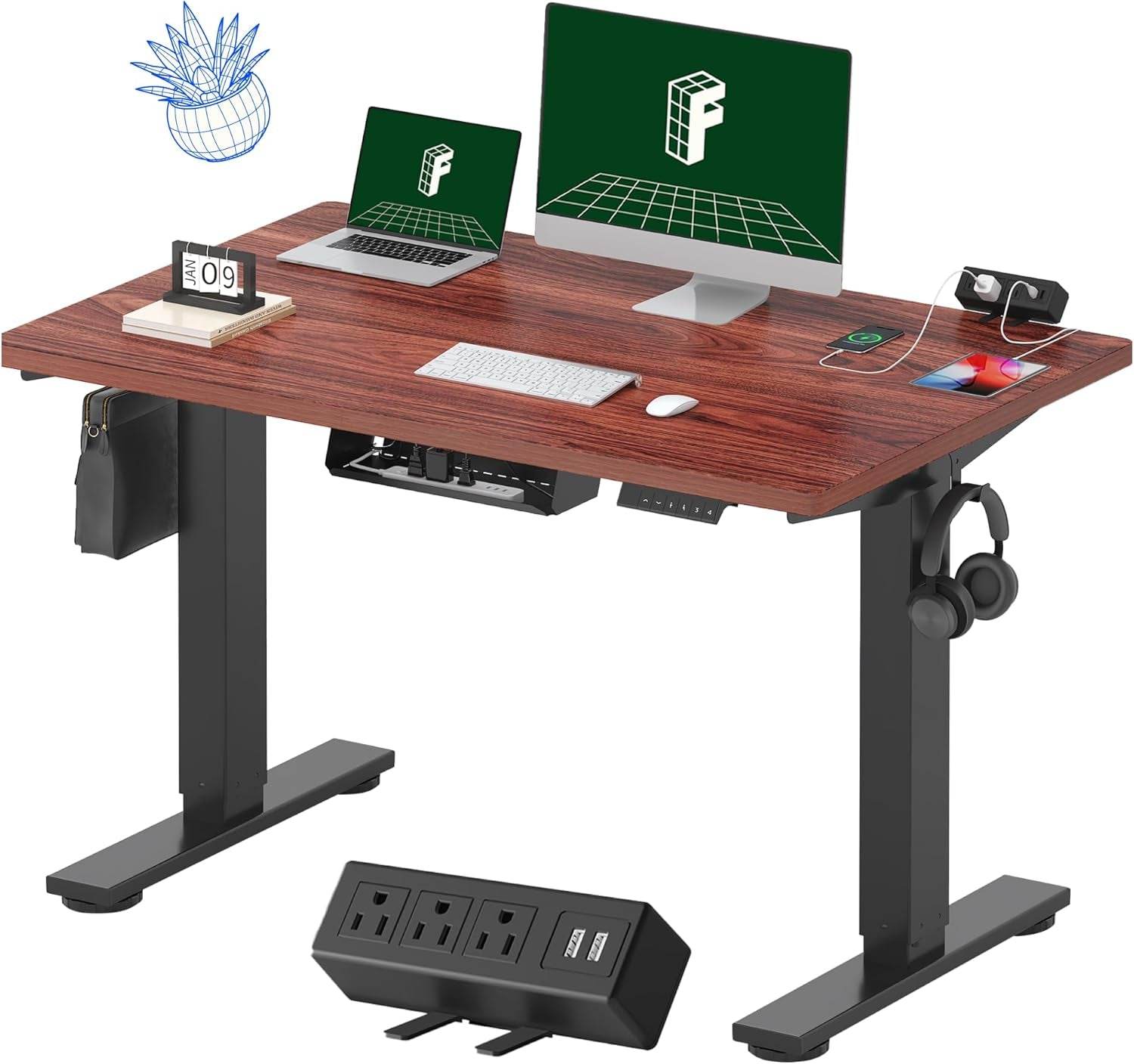 EN2 Height Adjustable Electric Standing Desk with Power Strip - Estalios