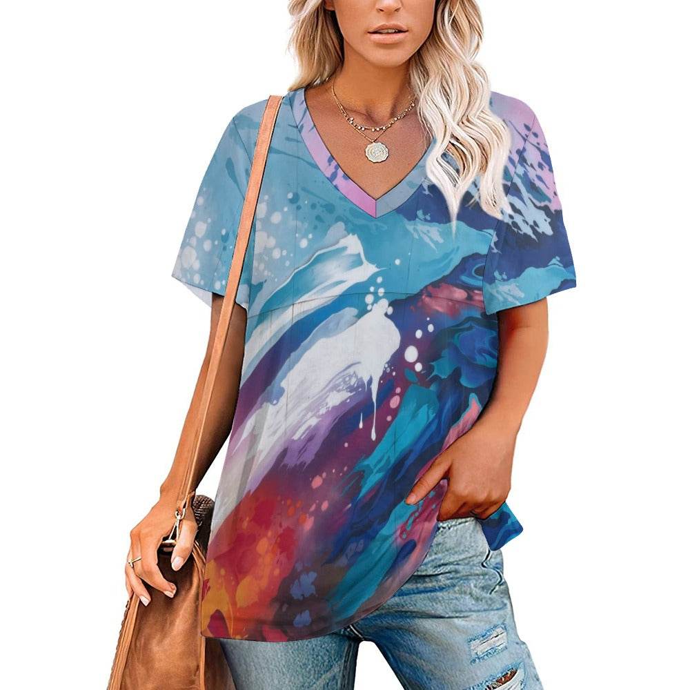 Ice Silk New V Neck Short-sleeve Women Shirt for All Seasons - Estalios