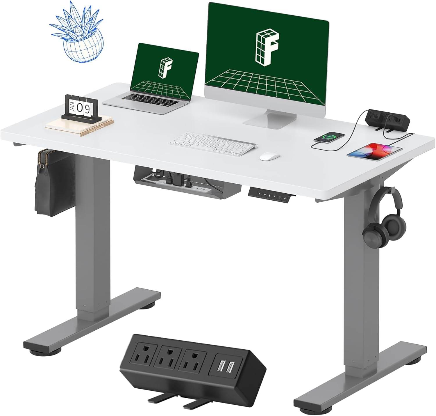 EN2 Height Adjustable Electric Standing Desk with Power Strip - Estalios