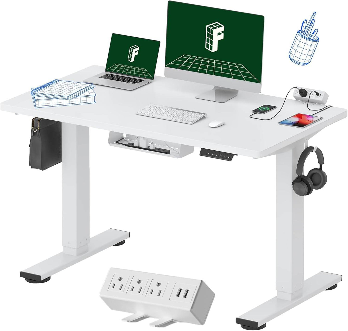 EN2 Height Adjustable Electric Standing Desk with Power Strip - Estalios