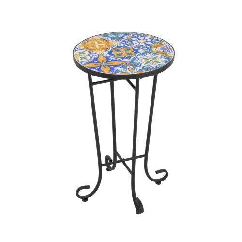 Colorful Patio Side Table with Ceramic Tile Top - Estalios