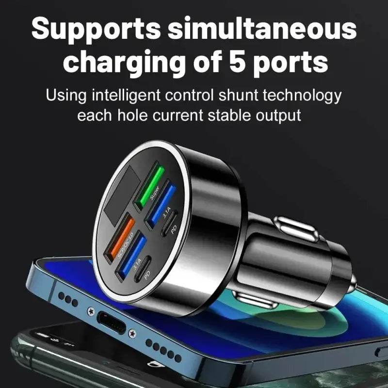 Car charger with multiple ports.