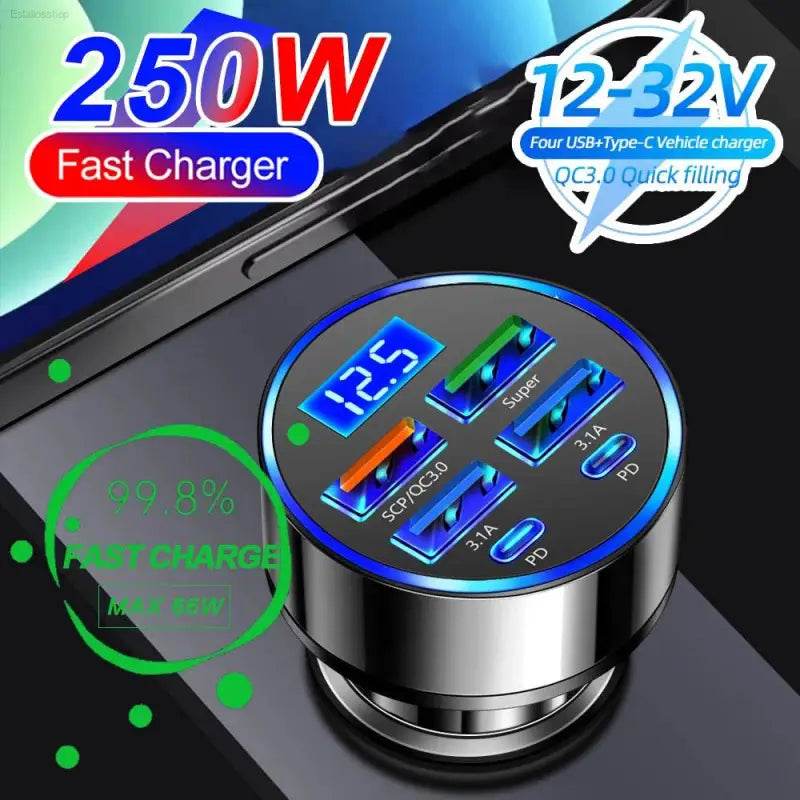 Car charger with multiple USB ports.