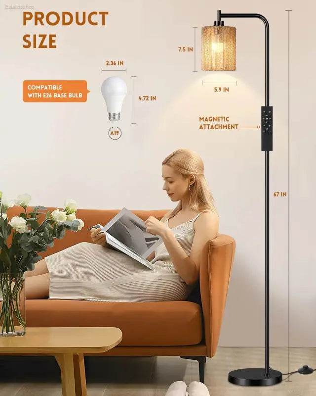 Illuminate your World: Boho Arc Lamp with Remote Control Led Bulb! Introducing the Adjustable Color Temperature Floor Lamp, the Perfect Lighting Solution to Transform any Room Into - Estalios