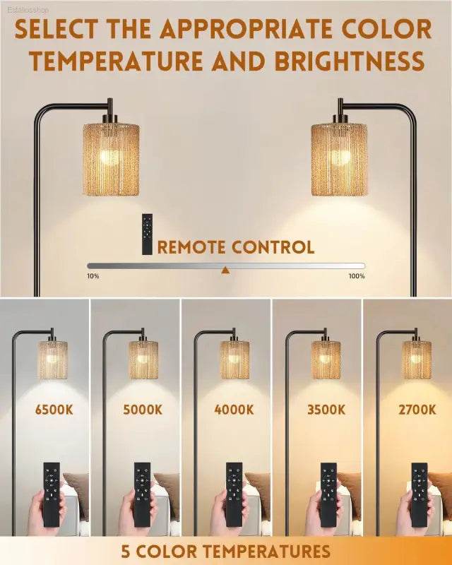 Illuminate your World: Boho Arc Lamp with Remote Control Led Bulb! Introducing the Adjustable Color Temperature Floor Lamp, the Perfect Lighting Solution to Transform any Room Into - Estalios