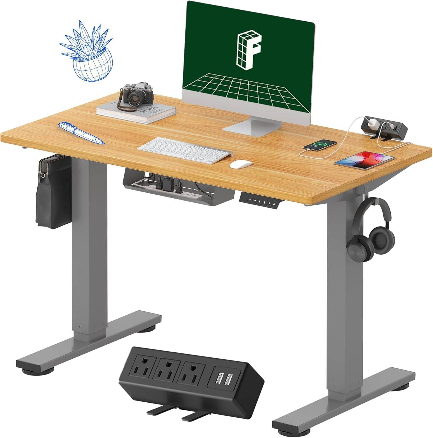 EN2 Height Adjustable Electric Standing Desk with Power Strip - Estalios