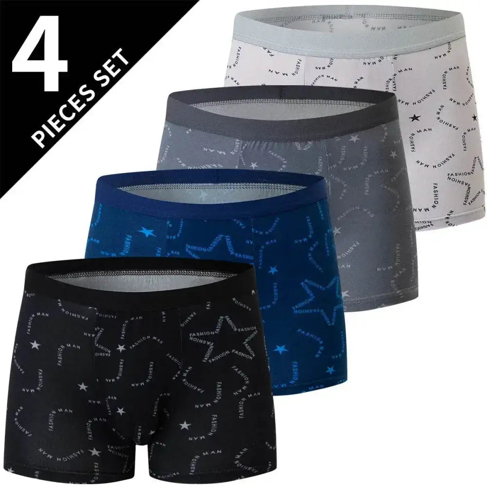 Four pairs of stylish men’s boxer briefs in US-XXXL Asia6XL for comfy everyday wear