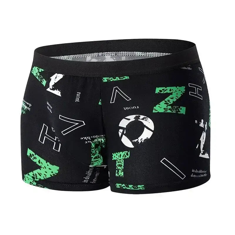 Black boxer briefs with fun letter pattern, perfect for US-XXXL Asia6XL sizes