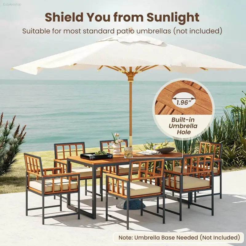 7 PCS Patio Dining Set with Acacia Wood Table and Cushions - Estalios