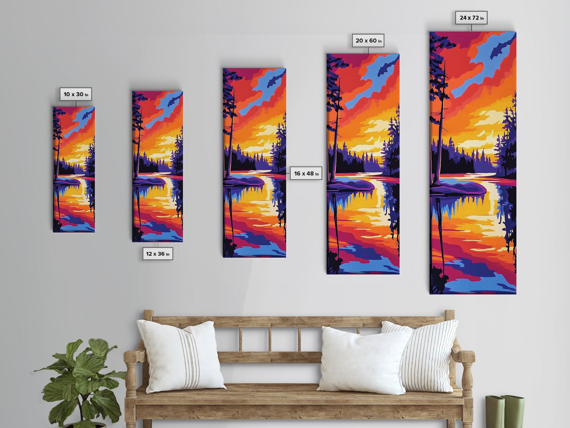 Twilight River, Colorful Reflection, Bold Landscape, Framed Canvas Print, Nature Lover Gift, Vibrant Home Art, Large Wall Art, Boho
