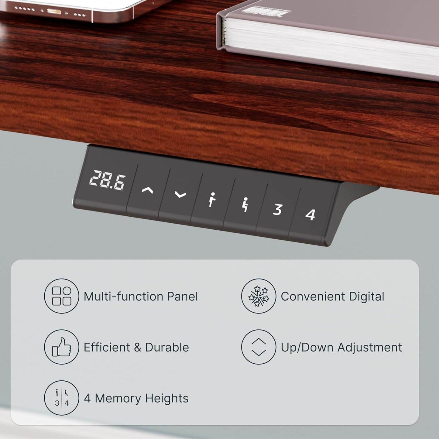 EN2 Height Adjustable Electric Standing Desk with Power Strip - Estalios