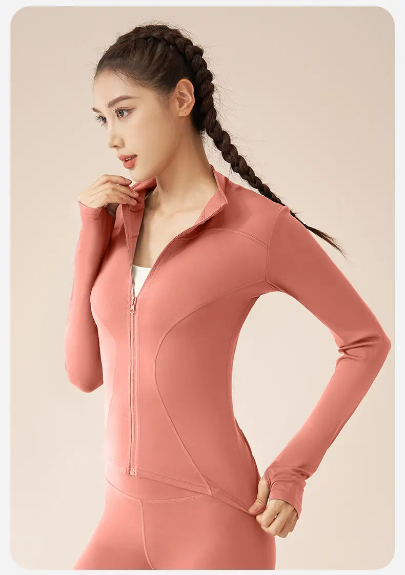 S-3XL Women’s Tracksuit Jacket Slim Fit Long Sleeved Fitness Coat Yoga Tops With Thumb Holes Gym Jacket Workout