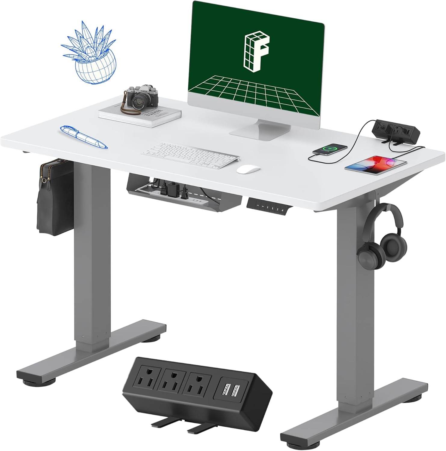 EN2 Height Adjustable Electric Standing Desk with Power Strip - Estalios