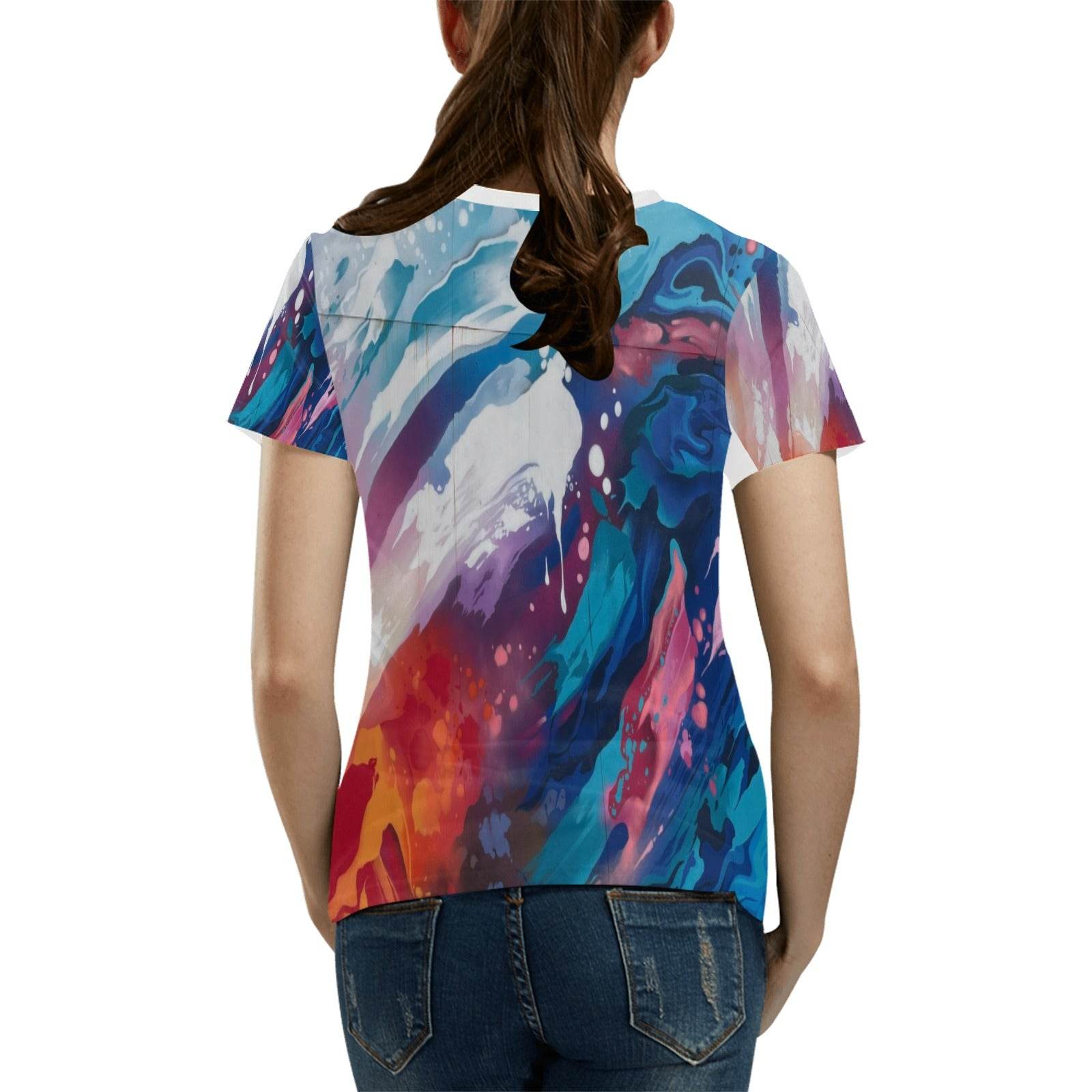 Women's All Over Print T-shirt Collar solid color（Made in Queen，Ships to USA Only） - Estalios