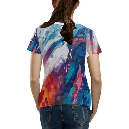 Women's All Over Print T-shirt Collar solid color（Made in Queen，Ships to USA Only） - Estalios