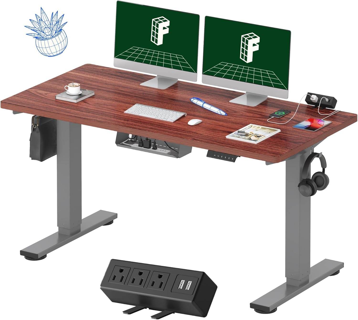 EN2 Height Adjustable Electric Standing Desk with Power Strip - Estalios