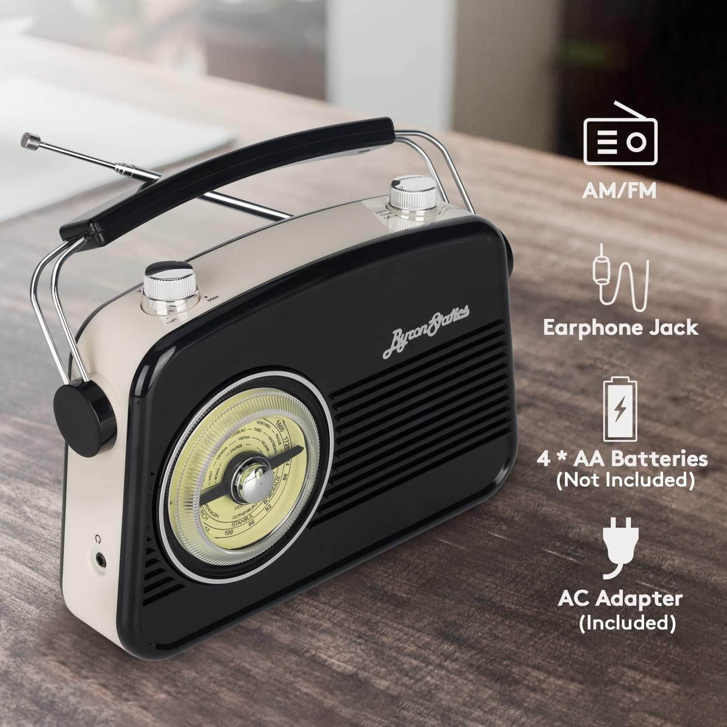 Black AM FM Radio - Portable Vintage Radio With Headphone Jack - Estalios