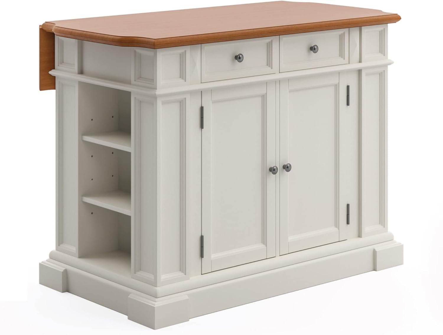 Americana Cottage Oak Kitchen Island Set with Two Stools - Estalios