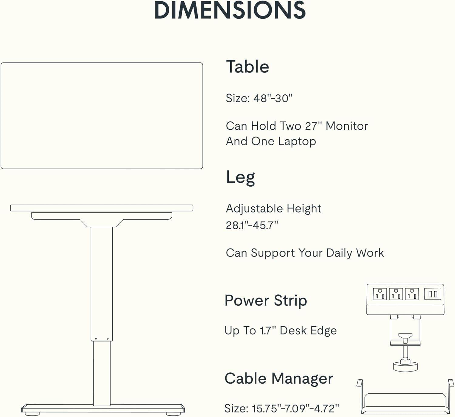 EN2 Height Adjustable Electric Standing Desk with Power Strip - Estalios