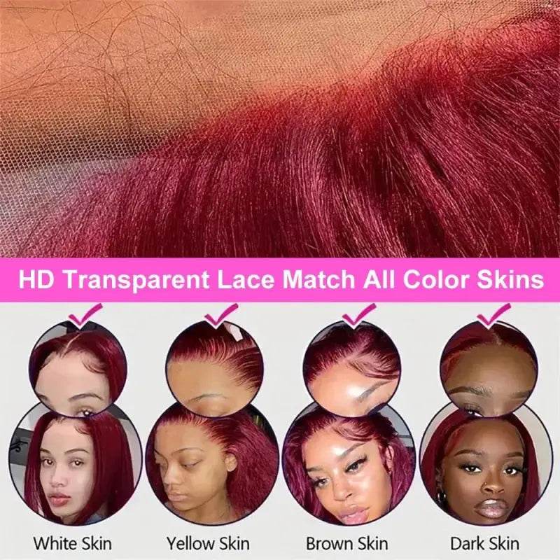 7x5 Glueless Bob Wig 99J Burgundy Straight Human Hair - Estalios