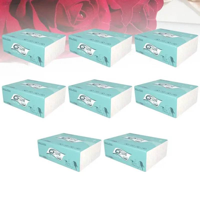 Seven boxes of facial tissues.