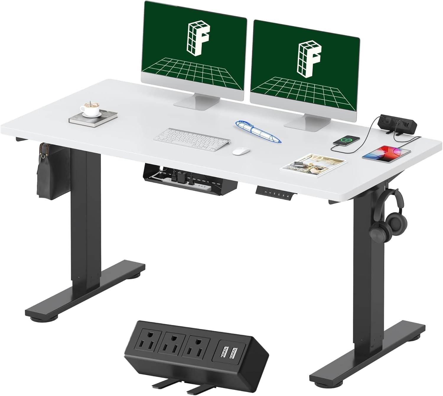 EN2 Height Adjustable Electric Standing Desk with Power Strip - Estalios