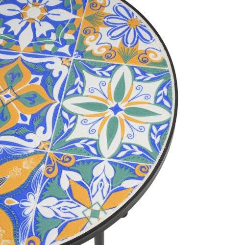 Colorful Patio Side Table with Ceramic Tile Top - Estalios