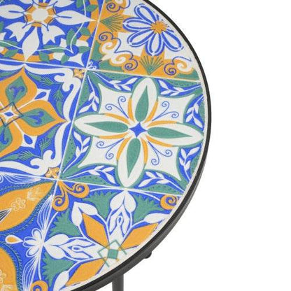 Colorful Patio Side Table with Ceramic Tile Top - Estalios